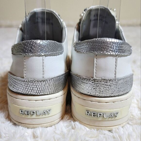 Replay White & Silver Platform Embroidered Heart Sneakers RZ860003L - Picture 4 of 11